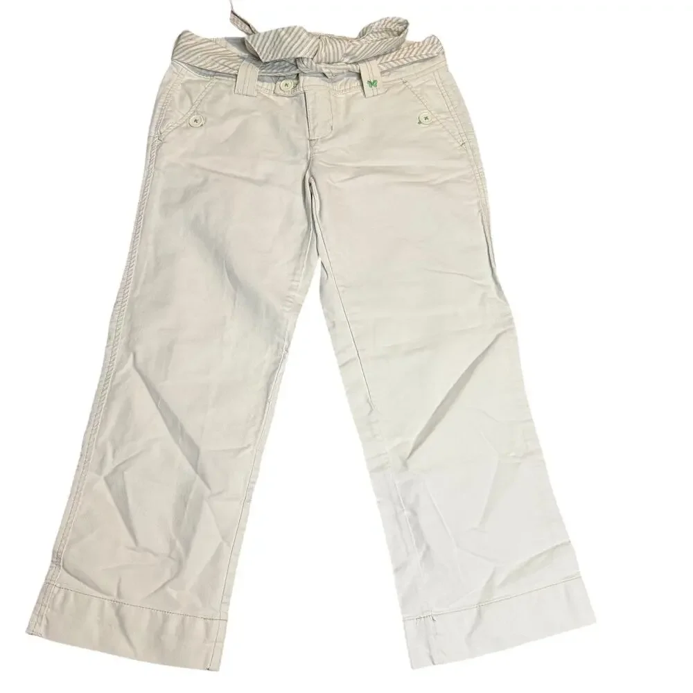 Aeropostale Khaki Belted Twill Pants, Y2K Butterfly Green Embroidery, Size 32 - Picture 2 of 7